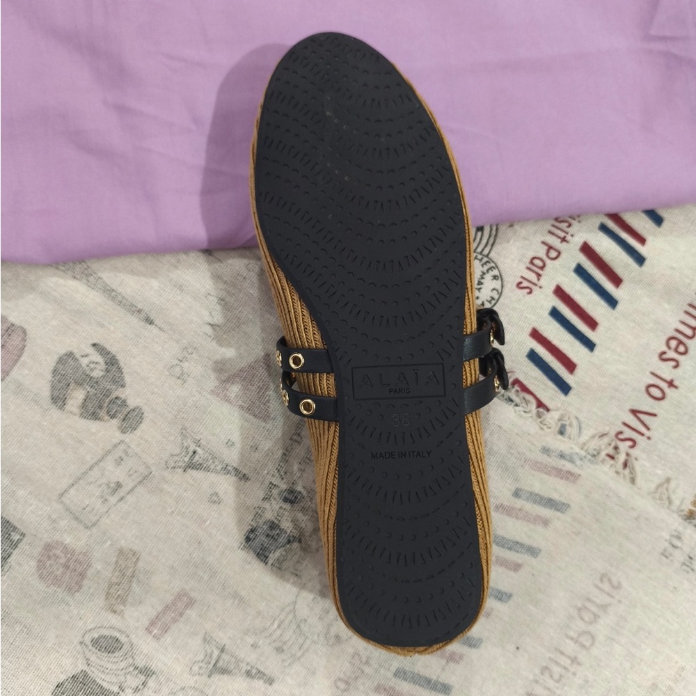 Alaia Camel Woven Mary Jane Flats with Black Studded Strap - Picture 7 of 7